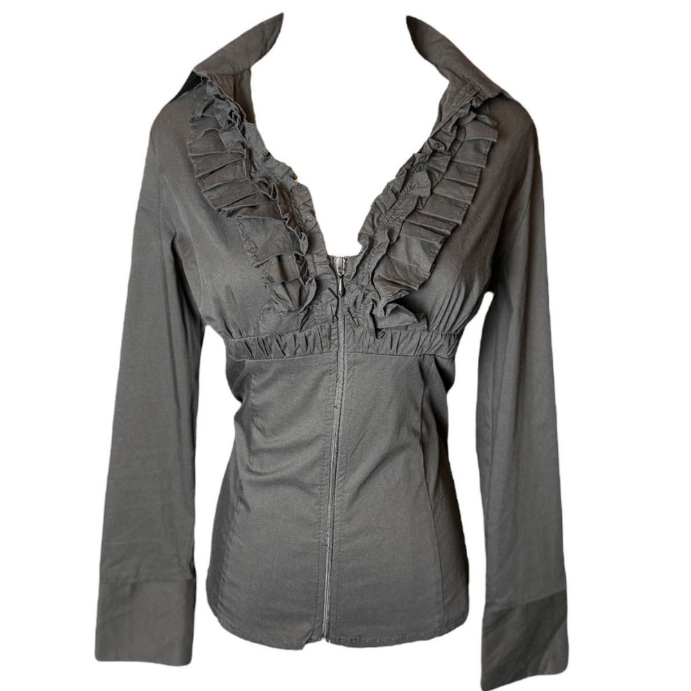 Euro Halfon Black Ruffle Top